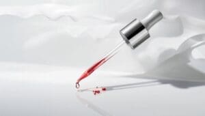 eyedropper dispensing essence on a white background, emphasizing precision application and product safety